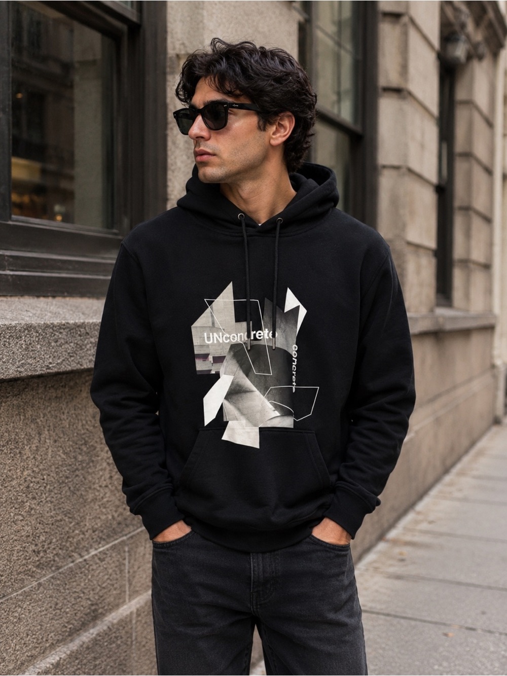 H&M Mens Black Graphic Hoodie size S